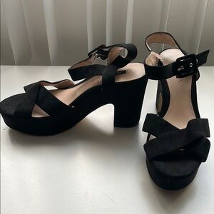 Funky Faux Suede Black Platform Heels size 8